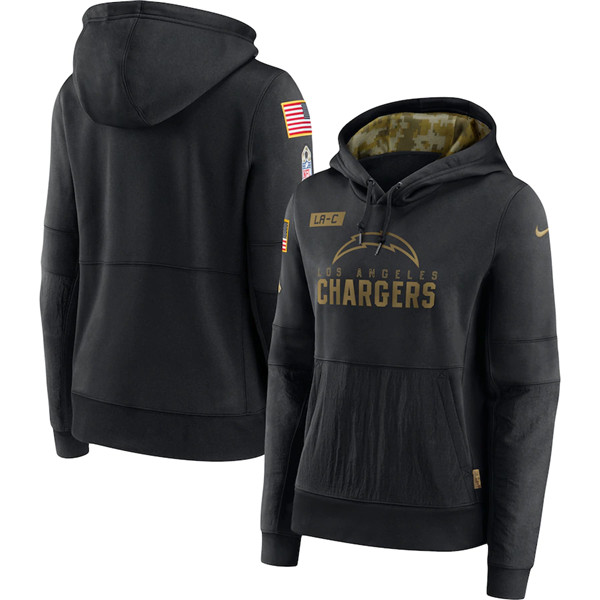 Women's Los Angeles Chargers Black NFL 2020 Salute To Service Sideline Performance Pullover Hoodie(Run Small)